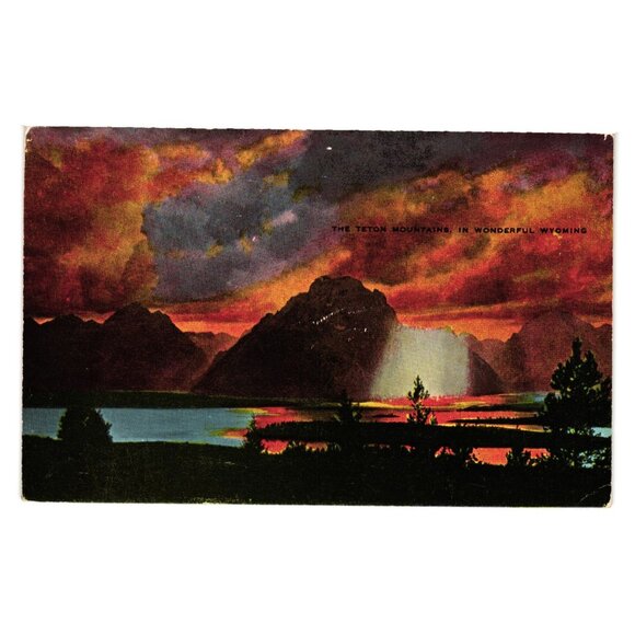 Teton Mountains Wonderful WY Vintage Postcard Eckco Chrome Print Bureau Art - Picture 1 of 2